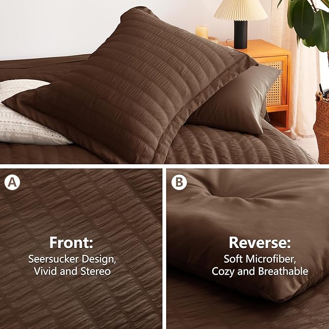 CozyLux Twin Comforter Set with Sheets 5 Pieces, Brown Seersucker Textured Bed in a Bag, Luxury Soft Bedding Set with Down Alternative Comforter, Sheets, Pillowcases & Shams for All Seasons