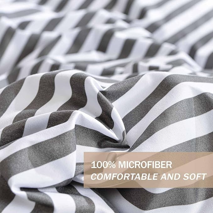 Nanko Striped King Size Duvet Cover Set, White and Grey Stripe Print Pattern 3 PCS - Microfiber Bedding Sets Comforter Cover Zip, Tie - Modern Farmhouse Style for Men and Women Teen, 104 X 90 in Gray