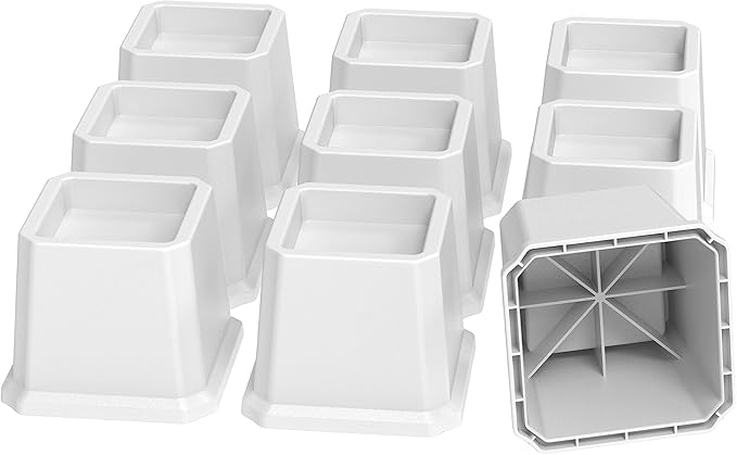 Bed Risers 3 Inch Set of 9, Heavy Duty Bed Elevators Risers for Bed Frame 9 Pack Lifts Up 3000 lbs Sofa Table Furniture Riser, White