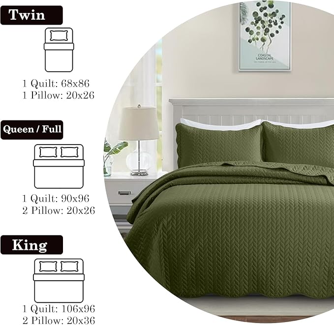 IR Imperial Rooms Queen Quilt Bedding Set (90" x 96") - Bulk Pack of 10 Wholesale for Hotels, Guest Bedroom & Airbnbs - Lightweight Microfiber Reversible Embossed Quilts Bedspreads (Olive Green)