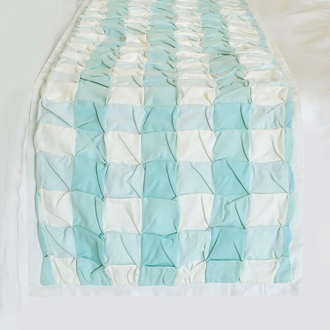 The HomeCentric King/Queen/Twin Aqua Decorative Bed Runner Queen 74"x18" Bed Runner Without Pillow Cover, Checkered, Buffalo Plaid, Check Bed Scarf on Cotton Fabric - Aqua Plaid Knots