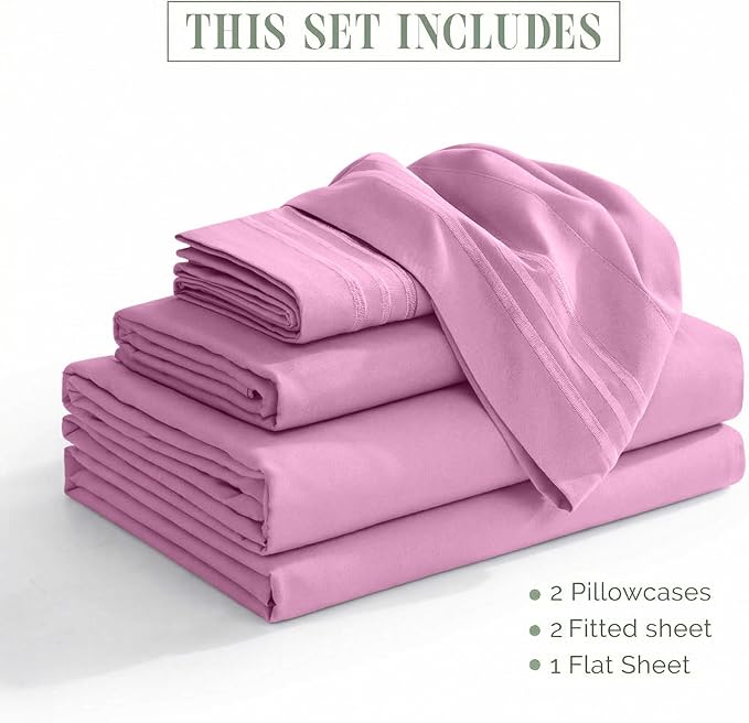 Elegant Comfort Luxurious 1500 Premium Hotel Quality Microfiber Three Line Embroidered Softest 5-Piece Bed Sheet Set, Wrinkle and Fade Resistant, Split King, Light Pink