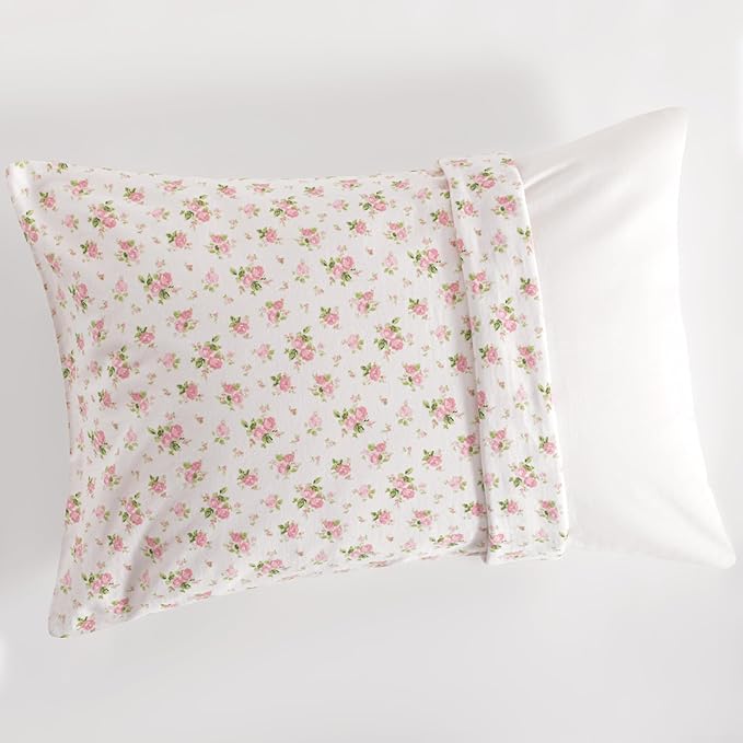 NTBAY 2 Pack 100% Natural Jersey Cotton Toddler Pillowcases, Super Soft and Breathable Travel Pillow Cases with Envelope Closure for Nursery, 13x18 Inches, Pink and White Floral