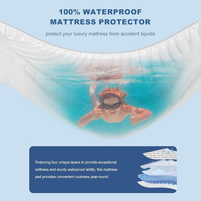 GRT Waterproof Mattress Protector California King, Rayon Bamboo Mattress Protector Cooling Breathable, 3D Air Fabric Mattress Cover with 6-26 inches Deep Pocket, Mattress Pad Machine Washable