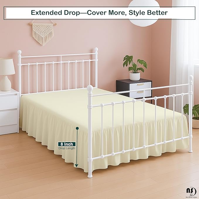 Premium Microfiber Queen Ruffled Bed Skirt, 8” Drop with Split Corners, Soft Wrinkle Free Bedskirt with Platform, Solid Ivory Dust Ruffle for 60" x 80" Mattress