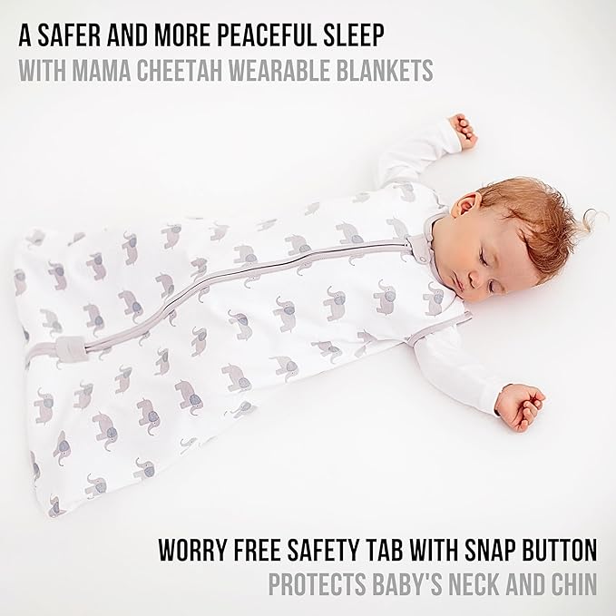 Mama Cheetah Baby Sleep Sack 1.0 TOG, Organic Cotton Baby Wearable Blanket with Two-Way Zipper, Swaddle Transition Sleeping Bag, All-Season Sleep Sack for Newborn Infant Boy Girl, 2-Pack, 0-6 Month