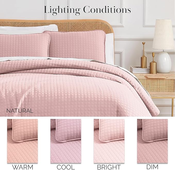 Southshore Fine Living, Inc. Stitched Twin XL Comforter Quilt Bedding Set, Dorm Room Bedding, Stain Resistant, Machine Washable Bedspread, XL/Twin Pink Quilt Bed Spread w/Pillow Sham, Pastel Pink