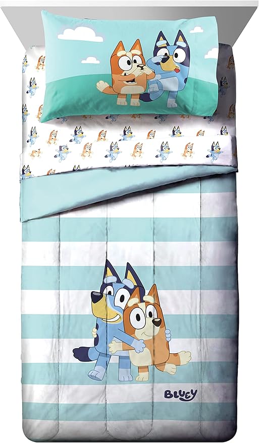 Jay Franco Bluey & Bingo 7 Piece Full Size Bed Set - Includes Comforter & Sheet Set - Super Soft Kids Bedding Fade Resistant Microfiber (Official Bluey Product)