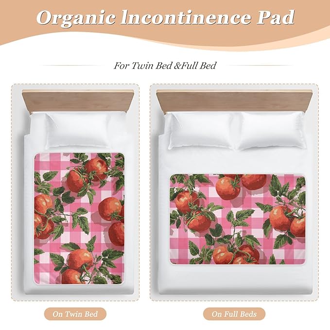 Waterproof Bed Pad Reusable Changing Pad Toddler Mattress Protector Large Pee Pad Baby Diaper Pad Soft Washable Liner Pink Cute Checkered Tomato