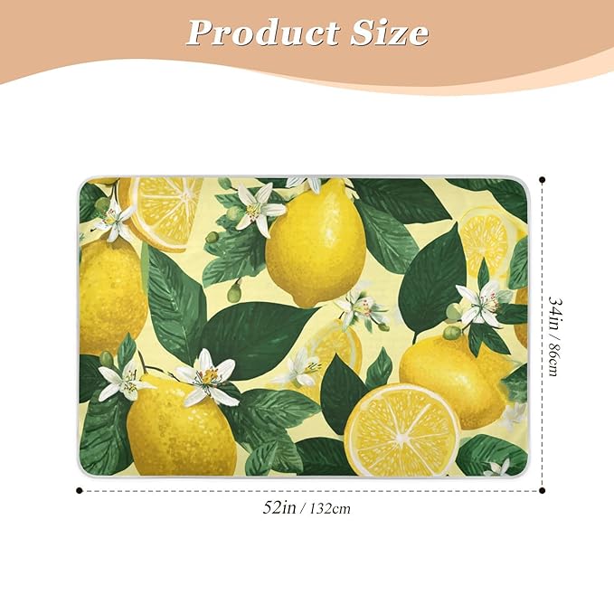Waterproof Bed Pad Reusable Changing Pad Toddler Mattress Protector Large Pee Pad Baby Diaper Pad Soft Washable Liner Fresh Yellow Lemons Floral