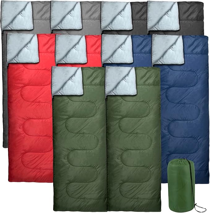 Bulk 10 Pack Envelope Sleeping Bags, 4 Seasons Warm or Cold Lightweight Indoor Outdoor Sleeping Bags for Adults, Backpacking, Camping