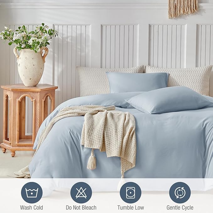 Lekesky Queen Size Duvet Cover Set, Hazy Blue Duvet Cover, Ultra-Soft Microfiber 3 Pieces Comforter Cover with Zipper and Corner Ties, Includes 2 Pillowcases 20"x26"
