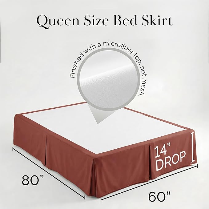 Southshore Fine Living, Inc. Queen Size Bed Skirt, 14-Inch Drop Pleated Bed Skirt for Queen Mattress, Dust Ruffle for Queen Size Bed, Marsala (Terra Cotta)