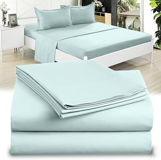 Full XL 100% Microfiber Double Brushed Sheet Set - Extra-Soft, Breathable & Wrinkle-Free - 15" Deep Pockets, 54" x 80" - Ideal for Extra Long Full Beds - 4PC Set (Full XL, Mint Blue)