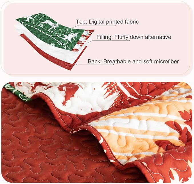 Whale Flotilla Christmas Quilt Twin Size, Soft Boho Patchwork Bedspreads for Bed Reversible Lightweight Twin Quilt Bedding Set Coverlets with 1 Pillow Sham for All Seasons, Happy Christmas