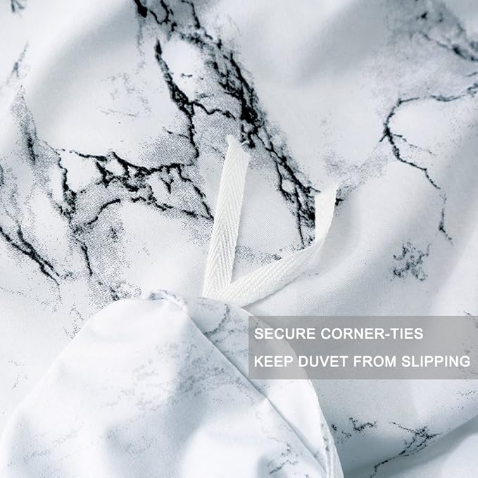 Nanko Queen Bedding Duvet Cover Set White and Black Marble Printed 3 Piece - 1000 - TC Luxury Microfiber Down Comforter Quilt Cover with Zipper Closure, Ties - Modern Style for Men and Women