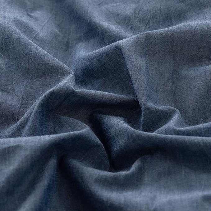 FACE TWO FACE Bedding Duvet Cover Set100% Washed Cotton Duvet Cover Linen Like Textured Breathable Durable Soft Comfy (King, Navy Blue)