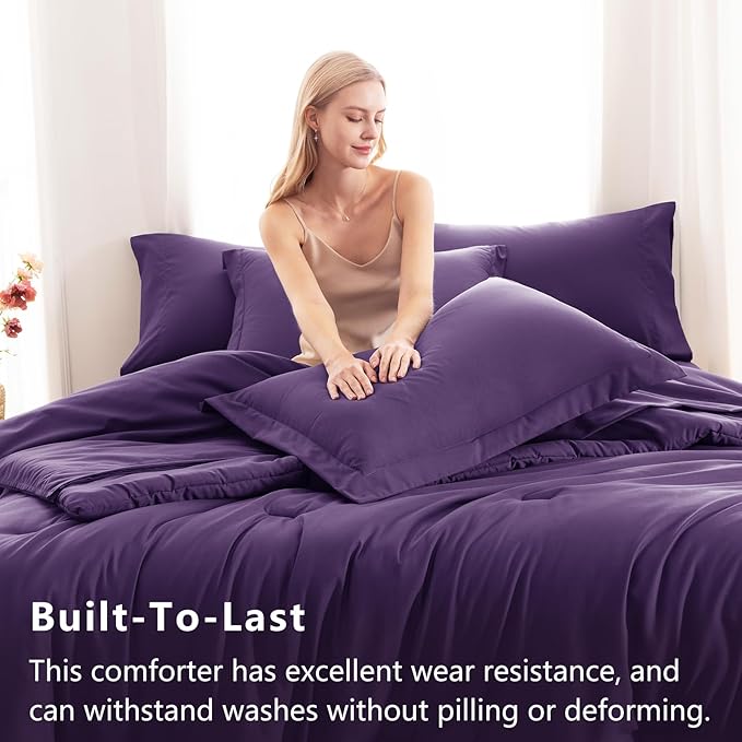 CozyLux Queen Comforter Set Purple, 7 Pieces Bed in a Bag Queen Size Comforter Set with Sheets, Bedding Sets with Down Alternative Comforter, Fitted Sheets, Flat Sheets, Pillow Shams and Pillowcases