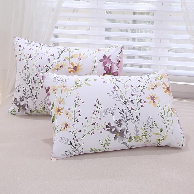 URBONUR Duvet Cover Full Size 100% Egyptian Cotton Garden Style Botanical Floral Bedding Set, Button Closure & Corner Ties (1 Duvet Cover, 2 Pillow Cases)