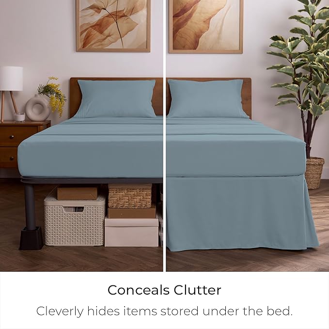 Mellanni Bed Skirt Full Size - Bed Skirting - 15-Inch Tailored Drop Pleated Dust Ruffle - Hotel Luxury Bedding - Wrinkle, Fade, Stain Resistant - 1 Bedskirt (Full, Spa Blue)