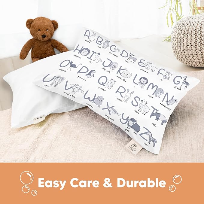 KeaBabies Toddler Pillowcase 13"x18" - Organic Cotton Toddler Pillowcase for Kids, Boys, Girls, Soft & Durable Cotton Cover for Miniature Sleepy Pillows, Cute Colors, Pillow Sold Separately(Alphamals)