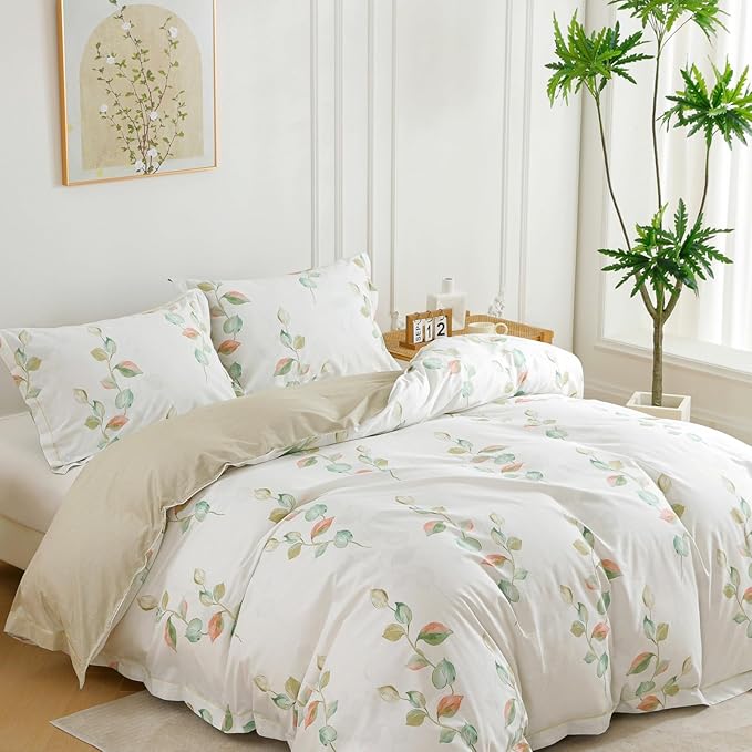 OAITE Duvet Cover Set Twin Size Floral Pattern Ultra Soft 100% Cotton Duvet Cover Sets 3-PC, Breathable Duvet Cover with Zipper Closure & Corner Ties(2 Pillow Shams,1 Duvet Cover)