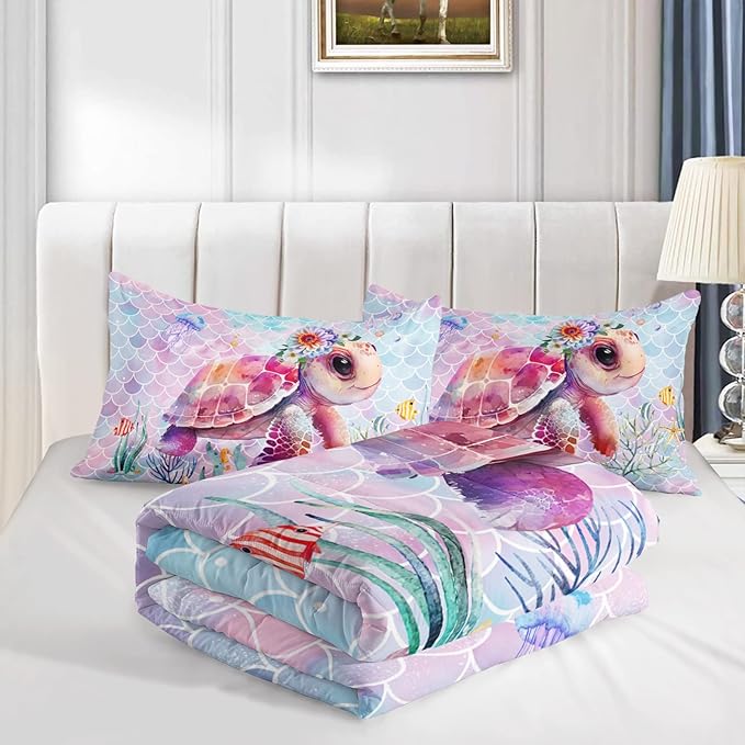 Axolotl Turtle Bedding Set - 3Pcs Queen Comforter Set with Pillowcases