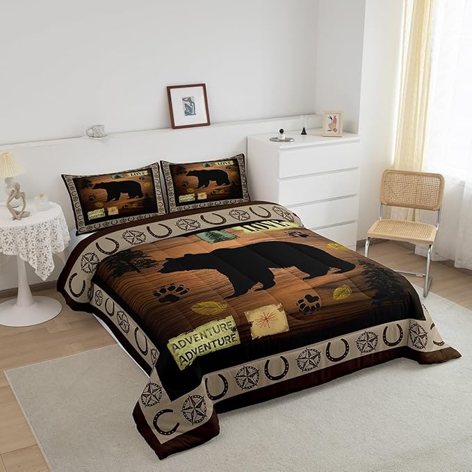 Feelyou Kids Bear Rustic Bedding Set Full Size, Texas Star Comforter Set Western Farmhouse Comforter for Kids Boys Girls Countryside Duvet Insert Room Decor Microfiber Bed Set
