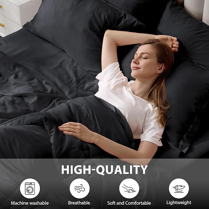 Twin XL Comforter Set Black - Bed in a Bag Twin XL Size 5 Pieces, Soft Bedding Set for All Seasons, Premium College Dorm Comforter Set with Comforter, 1 Sheet, 1 Pillowcase & 1 Sham