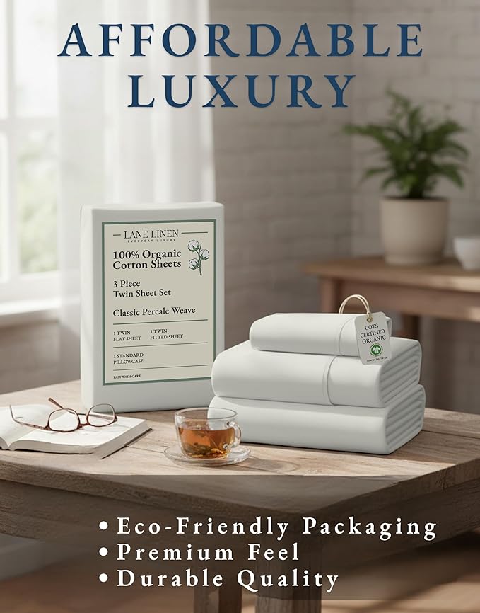 LANE LINEN Twin Bed Sheets, 100% Organic Cotton Sheets Twin Size, 3Pc Twin Bed Sheet, Hotel Quality Bed Sheet Set, Bedding Sheet & Pillowcases, Deep Pockets Upto 15" - Glacier Grey