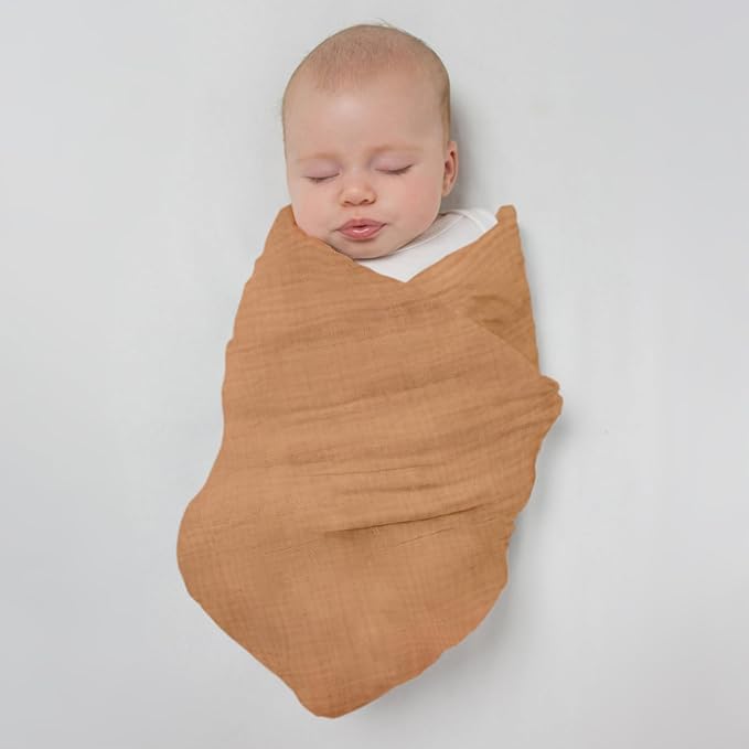 SwaddleDesigns Cotton Muslin Swaddle Blankets for Baby Boy & Baby Girl, Set of 4, Neutral Receiving Blankets for Newborn, Baby Registry & Gift, 46x46 inches, Apricity