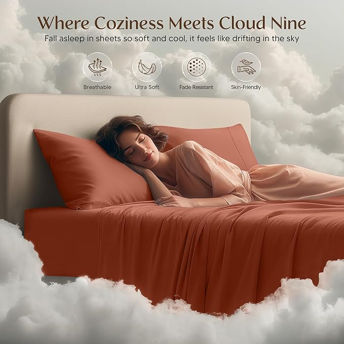 Utopia Bedding Full Sheet Set – 4 Piece Bed Sheets for Cal King Size Bed, Soft and Breathable Microfiber, Includes 1 Fitted Sheet, 1 Flat Sheet and 2 Pillowcases (Orange)