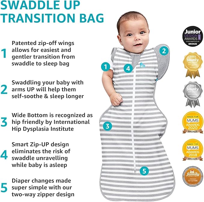 Love to Dream Swaddle Up Transition Swaddle, Patented Zip-Off Wings, Gently Help Baby Transition from Being Swaddled to Arms Free When Showing Signs of Rolling, 1.0 TOG, 13-19 lbs, Rainbow Dream