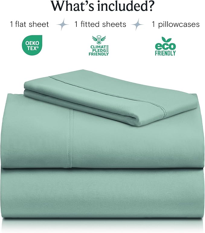 LuxClub 3 PC Sheet Bed Sheets Deep Pockets 18" Eco Friendly Wrinkle Free-Kids-Fitted Sheets Machine Washable Hotel Bedding Silky Soft - Light Teal Twin