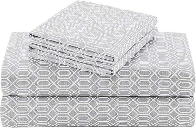 Comfort Spaces 100% Cotton Sheet Set Breathable, Lightweight, Soft with 14" Elastic Pocket Fits up to 16" Mattress, All Season Cozy Bedding, Matching Pillow Case, Queen Diamond Taupe 4 Piece