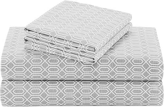 Comfort Spaces 100% Cotton Sheet Set Breathable, Lightweight, Soft with 14" Elastic Pocket Fits up to 16" Mattress, All Season Cozy Bedding, Matching Pillow Case, Queen Diamond Taupe 4 Piece