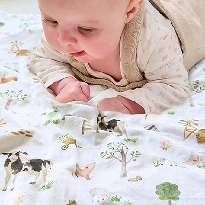 BOPRIO Baby Blankets for Boys Girls, Soft Lightweight Nursery Minky Blankets with Double Layer Dotted Backing for Infant Toddler Nursery Crib with Cute Farm Animals Design 30 x 40 Inch