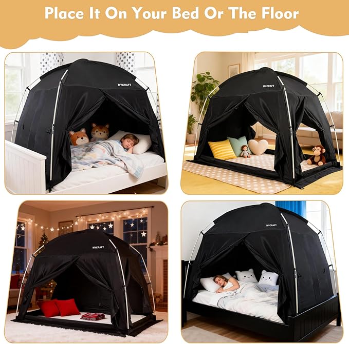 Bed Tents Canopy Bed–Privacy Dream Tent for Cozy Indoor Sleeping, Light-Reducing,and Breathable, with 4 Doors Floor Tent Bed–Available in Twin, Full, and Queen Sizes