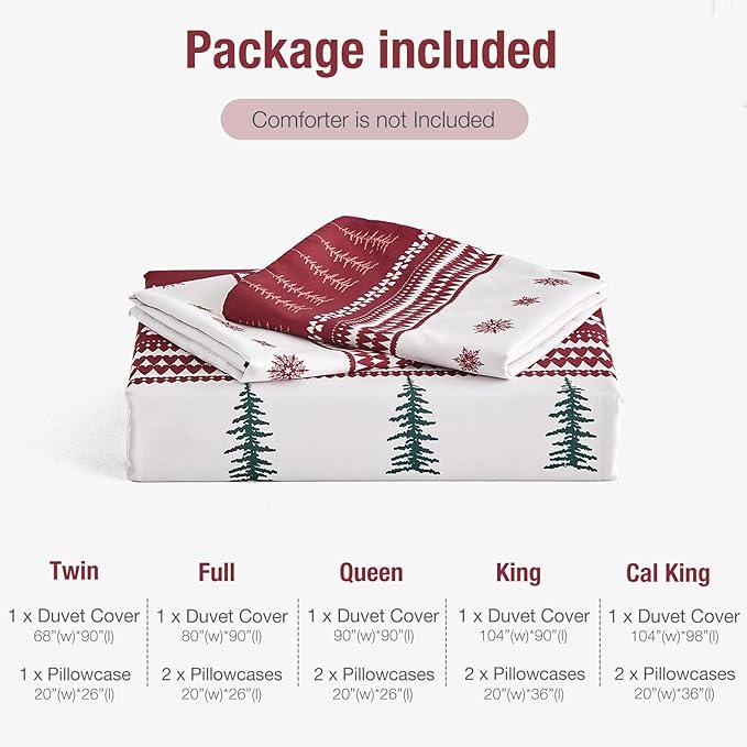 Lekesky Duvet Cover King Size,3 Pieces Reversible Red Plaid Reindeer Snowflake Winter Bedding Set with Zipper Closure and Corner Ties(1 Duvet Cover 104''×90'' inches + 2 Pillowcases)