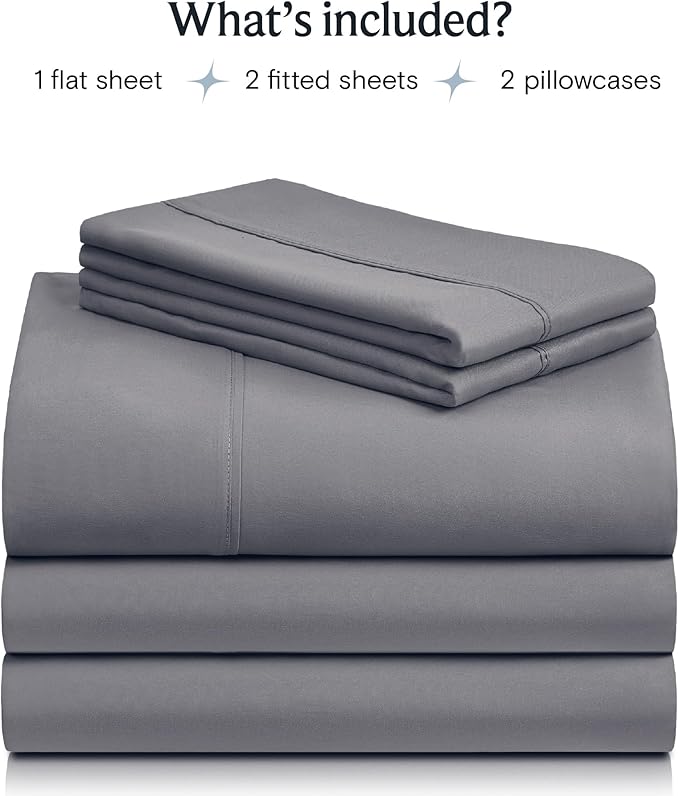 LuxClub 5 PC Split King Sheet Set Bed Sheets Deep Pockets 18" Wrinkle Free Cooling Sheets Machine Washable Hotel Bedding Silky Soft - Light Grey Split King