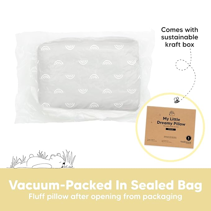 KeaBabies 1-Pack Toddler Pillows 2 Year Old to 5-13x18 Soft Organic Cotton Kids Pillow for Sleeping, Travel, School, Daycare, Nap, Toddler Bed, Machine Washable, Without Pillowcase (Gray Rainbow)