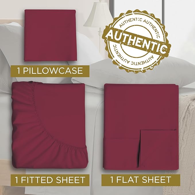 Twin XL 100% Microfiber Double Brushed Sheet Set - Extra-Soft & Wrinkle-Free - 15" Deep Pockets, 39" x 80" - Ideal for Dorms, Hospitals & Split King Beds - 3 PC Set (Twin XL, Burgundy)