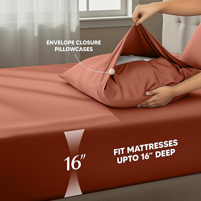 Utopia Bedding Full Sheet Set – 4 Piece Bed Sheets for Cal King Size Bed, Soft and Breathable Microfiber, Includes 1 Fitted Sheet, 1 Flat Sheet and 2 Pillowcases (Orange)
