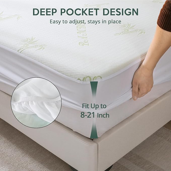 MUXHOMO 2 Pack Twin Mattress Protector Waterproof, Mattress Cover Twin Size Bed, Cooling and Breathable Bed Pad Cover, Deep Pocket 8"-21"