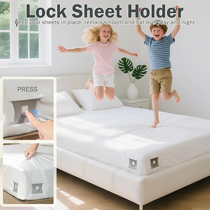 VOOWO Bed Sheet Holders For Corners - Bed Lock Sheet Holder Keep Sheets Firm & Tight, Heavy Duty Fitted Sheets Corner Holders, Mattress Corner Clips Bedsheet Gripper For King Queen Size Beds, Set of 4