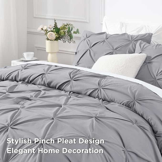 Andency Silver Gray Full Size Comforter Set (79x90Inch), 3 Pieces Western Modern Pinch Pleat Bedding Comforters & Sets, All Season Soft Lightweight Down Alternative Bed Set for Boys Kids Teens