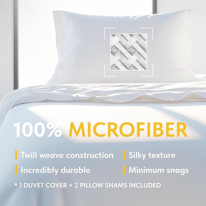 White Classic White Duvet Cover King Size, Microfiber Duvet Cover with Zipper, Set of 1 Down Comforter Cover with 2 Pillow Shams, Luxury Comforter Cover King Size | Comforter Not Included