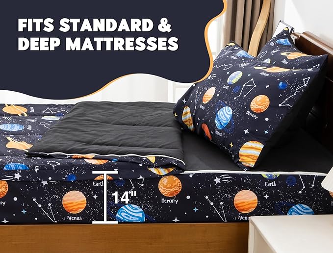 Meeting Story 3pcs Kids Comforter Sets Zipper Bedding Set for Boys,Twin Kid Bedding Set Outer Space Comforter Universe Galaxy Bedding for Kid,All in one Zipper Bedding（Black,Twin）