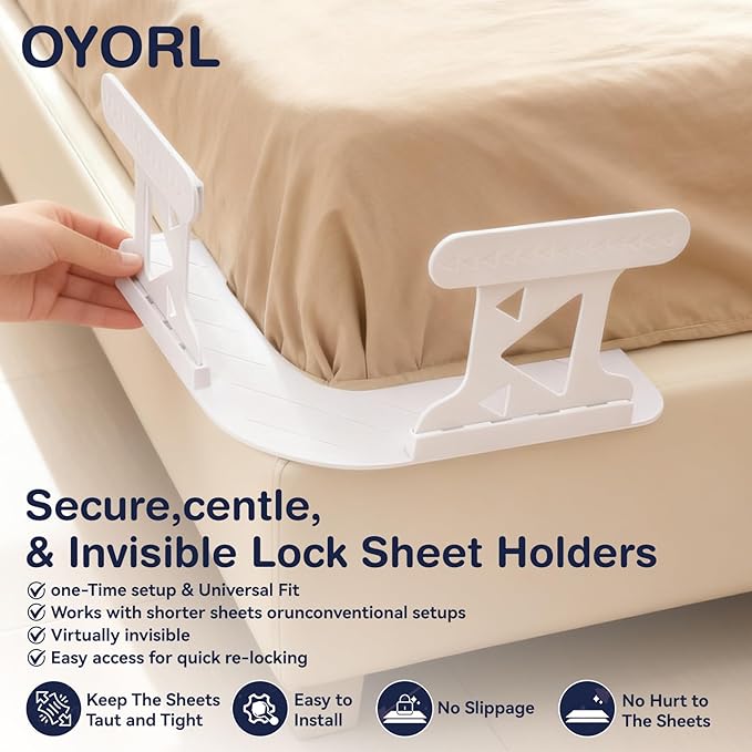 Lock & Secure Bed Sheet Holders for Corners - No-Slip Clips with Reinforced Grip Keep Sheets Tight & Neat, No More Loose Wrinkles, Durable ABS Material for All Mattress Types