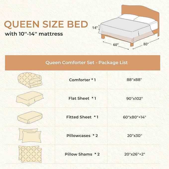 Sasttie Queen Comforter Set, 7-Piece Bed in a Bag, Pintuck Bedding Sets for All Season, Includes Comforter, Flat Sheet, Fitted Sheet, Pillowcases and Pillowshams, Dark Green